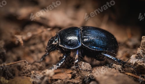 Preview: Shiny Black Beetle on Forest Floor