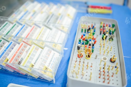 Preview: Selective focus shot of colored sterile endodontic files