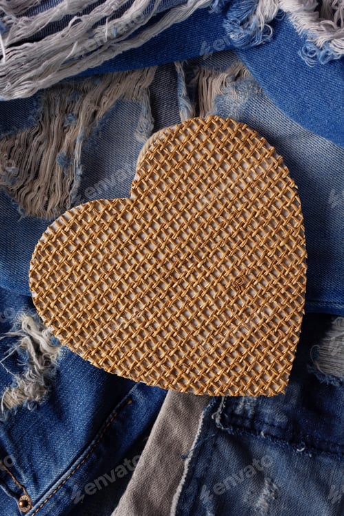Preview: Torn jeans denim background texture. Blue jeans fabric material surface