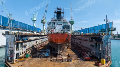 Preview: Oil tanker ship at dry dock concept maintenance service. working at dry dock. Insurance a