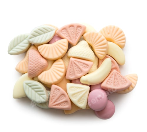 Preview: Colorful Fruit Shaped Candy on a White Surface