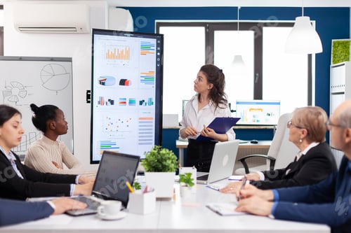 Preview: Woman executive leader coach presenter giving financial presentation