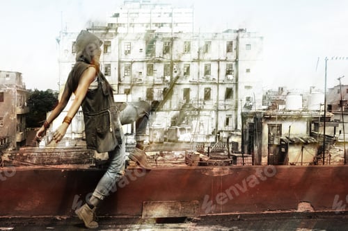 Preview: Woman on the roof of old building