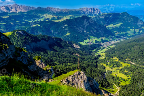 Preview: Breathtaking seceda mountains dominating val gardena in summer, dolomites, italy
