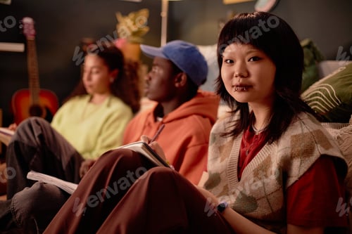 Preview: Portrait of Young Friends Studying in Cozy Room