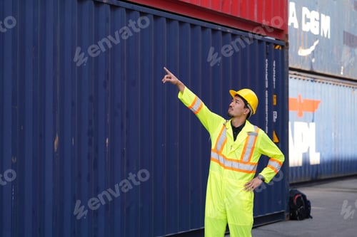 Preview: Foreman control loading Containers box from Cargo freight ship for import export.
