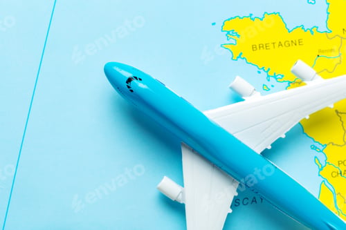 Preview: miniature of a passenger aircraft flying on a map