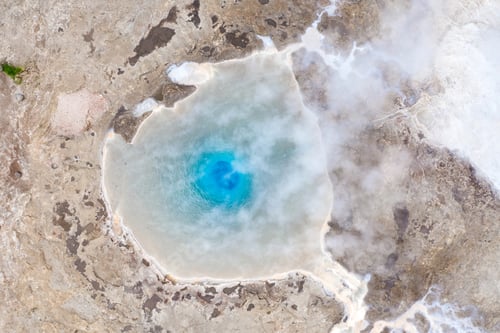 Preview: Aerial view of the Great Geyser, geysir in Iceland by drone