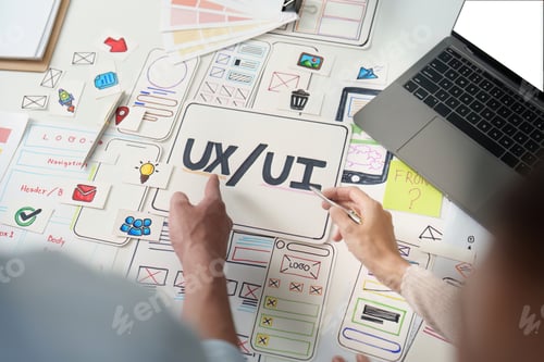Preview: UXUI design brainstorming session with sketches and digital tools