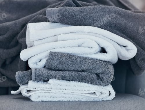 Preview: Towels, clean and laundry with texture and fabric for cleaning and hygiene in hospitality or home.
