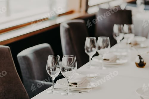 Preview: Table setting for dining. Beautiful served table for dinner or supper for special occasion