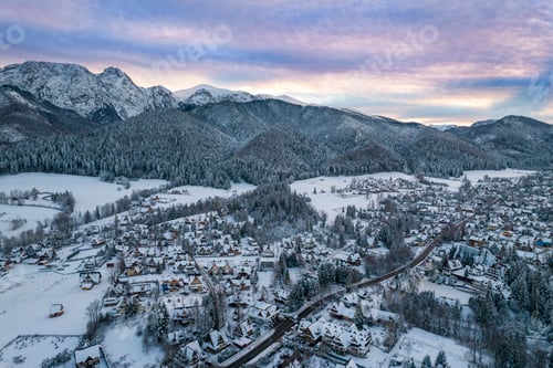 Preview: Winter Season in Zakopane. Drone Cityscape and Giewont Mount