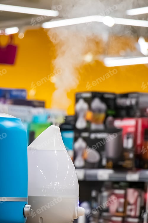 Preview: Demonstration of a humidifier in a store. Health care device.