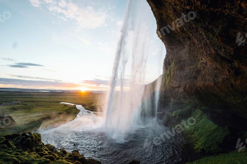 Preview: Back view of Seljalandsfoss waterfall in Iceland