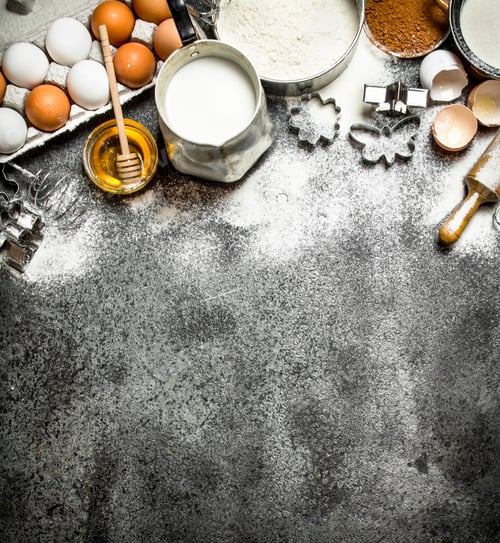 Preview: Baking background. A variety of ingredients for baking on rustic background.