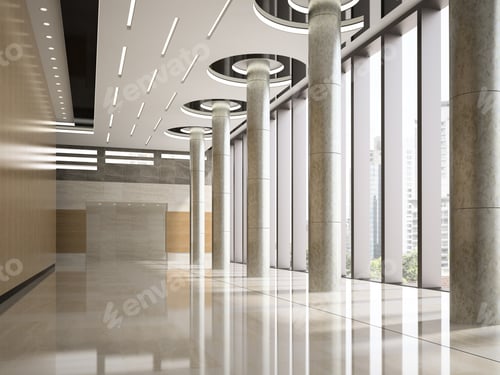 Preview: Interior of a lobby hotel reception 3D illustration