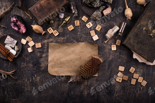 Preview: Esoteric magical background with runes.