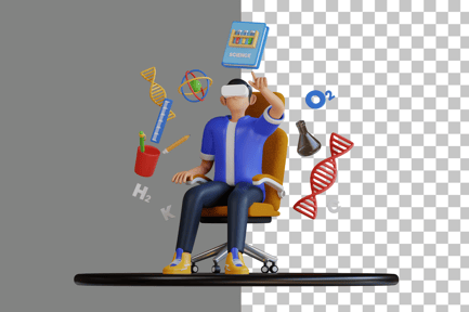Preview: Boy Studying Using Virtual Tech 3D Illustration