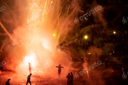 Preview: CUBA - DECEMBER 28, 2018: people participating in Popular firework party in Cuba
