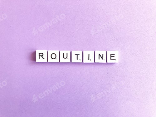 Routine Spelled Out with Block Letters on Purple