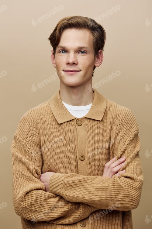 Preview: Caucasian Male Model in Modern Studio Setting: Handsome, Stylish, and Confident Businessman Posing