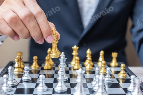 Preview: Chess figure on Chessboard. Strategy, management, business planning, tactic and leader concept