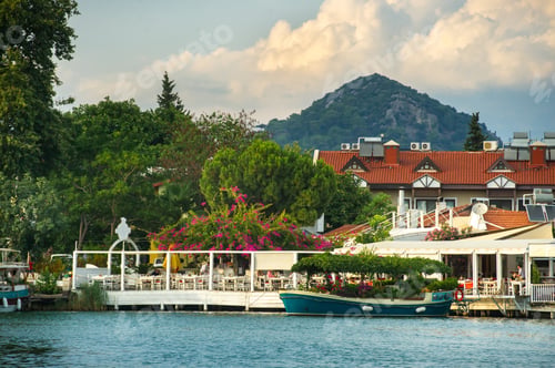 Preview: View of the embankment with boats and the canal in Dalyan.Turkey