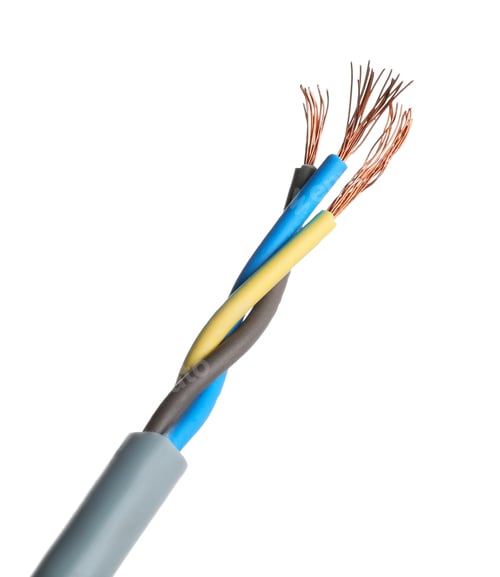 Preview: Stripped electrical wire with copper strands isolated on white