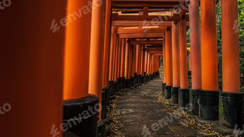 Preview: Kyoto, Japan-14 April, 2019: Japanese red Tori gates at Fushimi Inari shrine