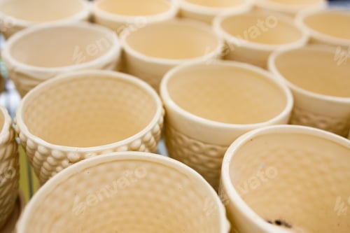 Preview: Top view of many empty flower pots