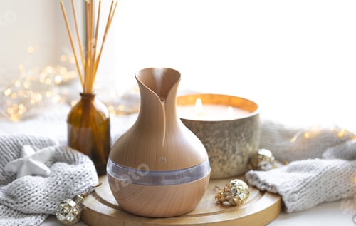 Preview: Still life with an aroma diffuser for moisturizing the air and winter decor.