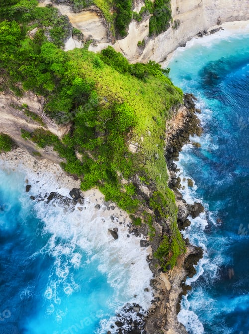 Preview: Coast as a background from top view. Turquoise water background from top view.