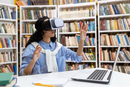 Preview: Student exploring virtual reality in a library setting