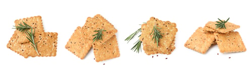 Preview: Delicious crackers and rosemary isolated on white, set