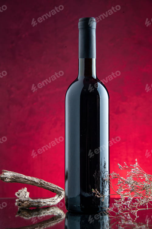 Preview: front view bottle of wine on a pink background alcohol color photo drink xmas