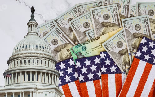 Preview: Financial a stimulus bill individual checks from government US 100 dollar bills currency on American