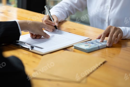 Preview: Paying or bribing the signing of an contract agreement. Illegal crime and dishonesty concepts.
