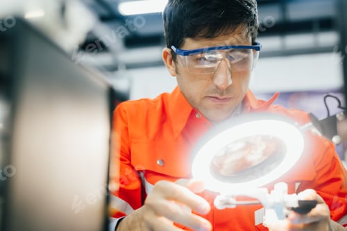 Preview: Professional technician checking and repairing parts of robotic machine