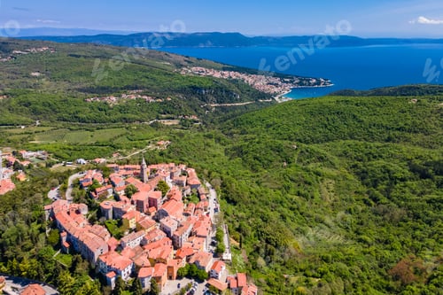 Preview: Aerial shot of the picturesque Croatian village Labin featuring the town of Rabac