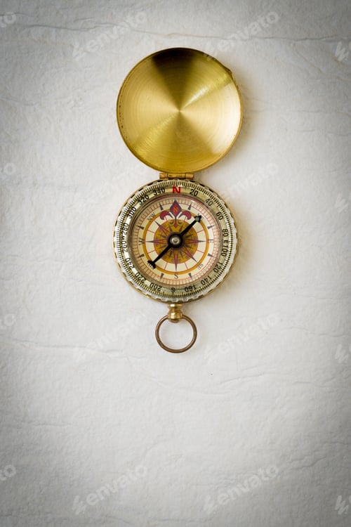 Preview: Vintage compass on white handmade paper