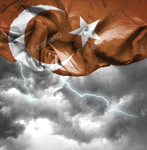 Preview: Dramatic Flag and Lightning Against Cloudy Sky