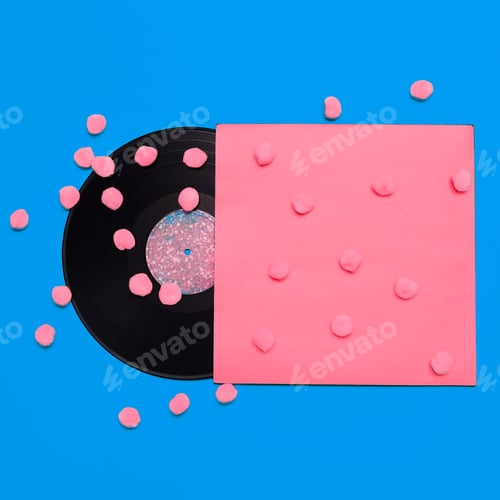 Preview: Vinyl Record Cover with Pink Pompoms on Blue