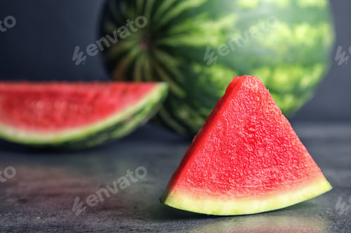 Preview: Fresh juicy slice of watermelon on table