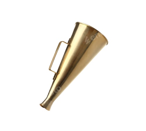 Preview: Retro golden metal megaphone on white background