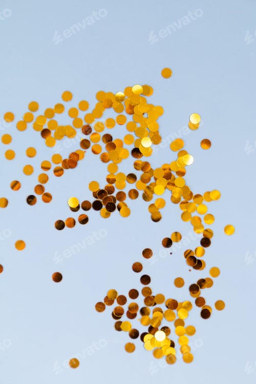 Preview: Light blue background with golden confetti