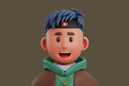 Preview: Cartoon character with blue hair, black headband, and green hoodie