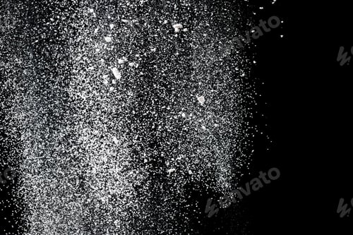 Preview: White powder explosion. White powder splash isolated on black background. Flour sifting on a dark