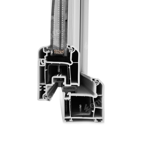 Preview: Sample of modern window profile on white background, closeup