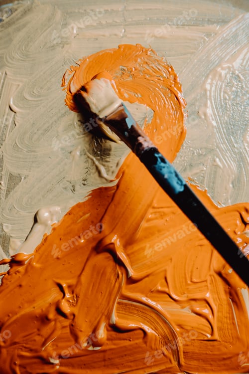 Preview: Painted Color Background, Abstract Orange Paint Texture. Paint brush with texture. Copy space
