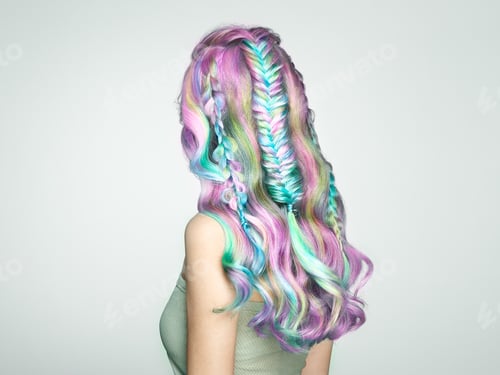 Preview: Beauty fashion model girl with colorful dyed hair